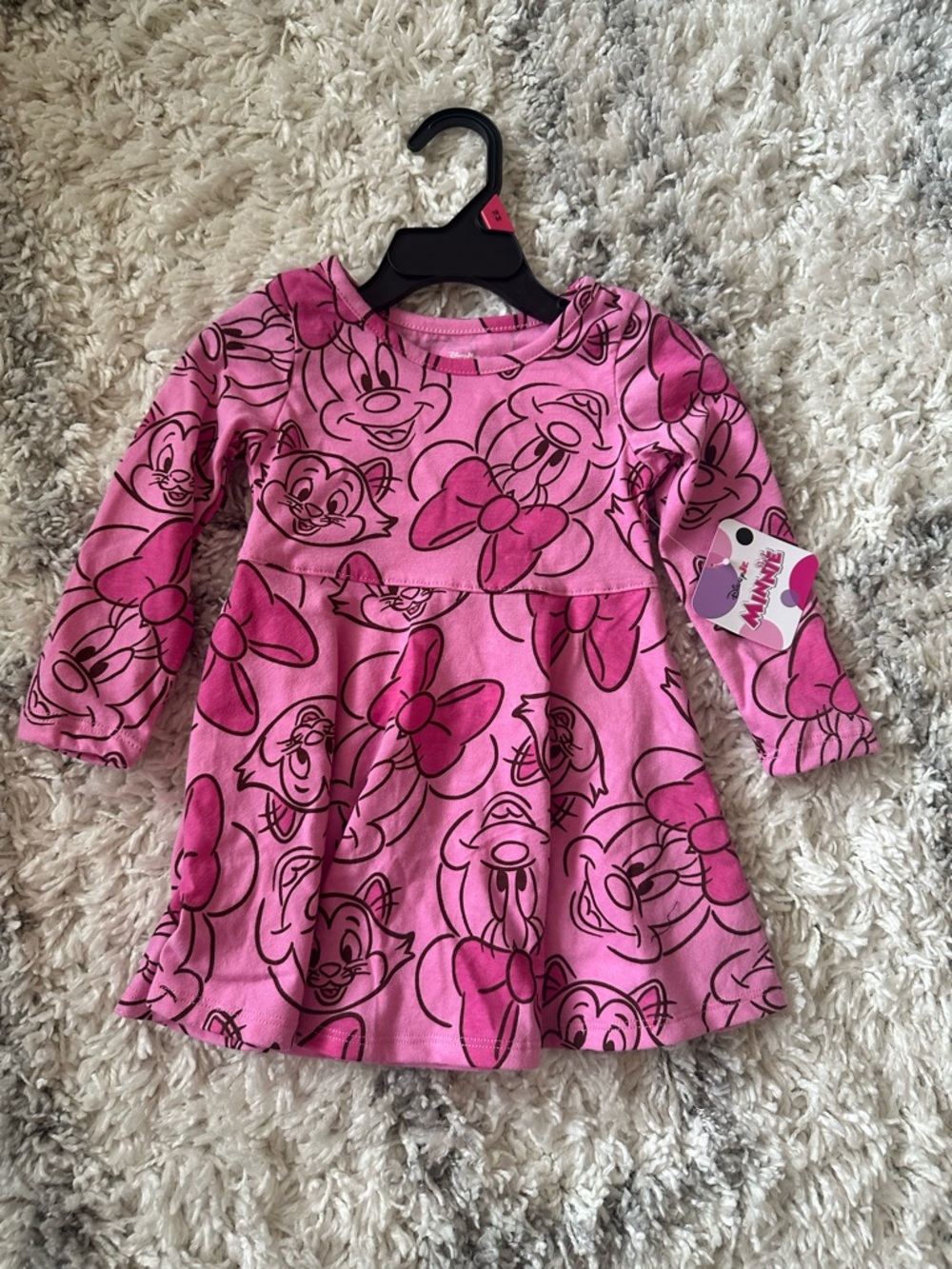 Minnie Mouse Toddler Girls Print Dress with Long Sleeves, Sizes 18M